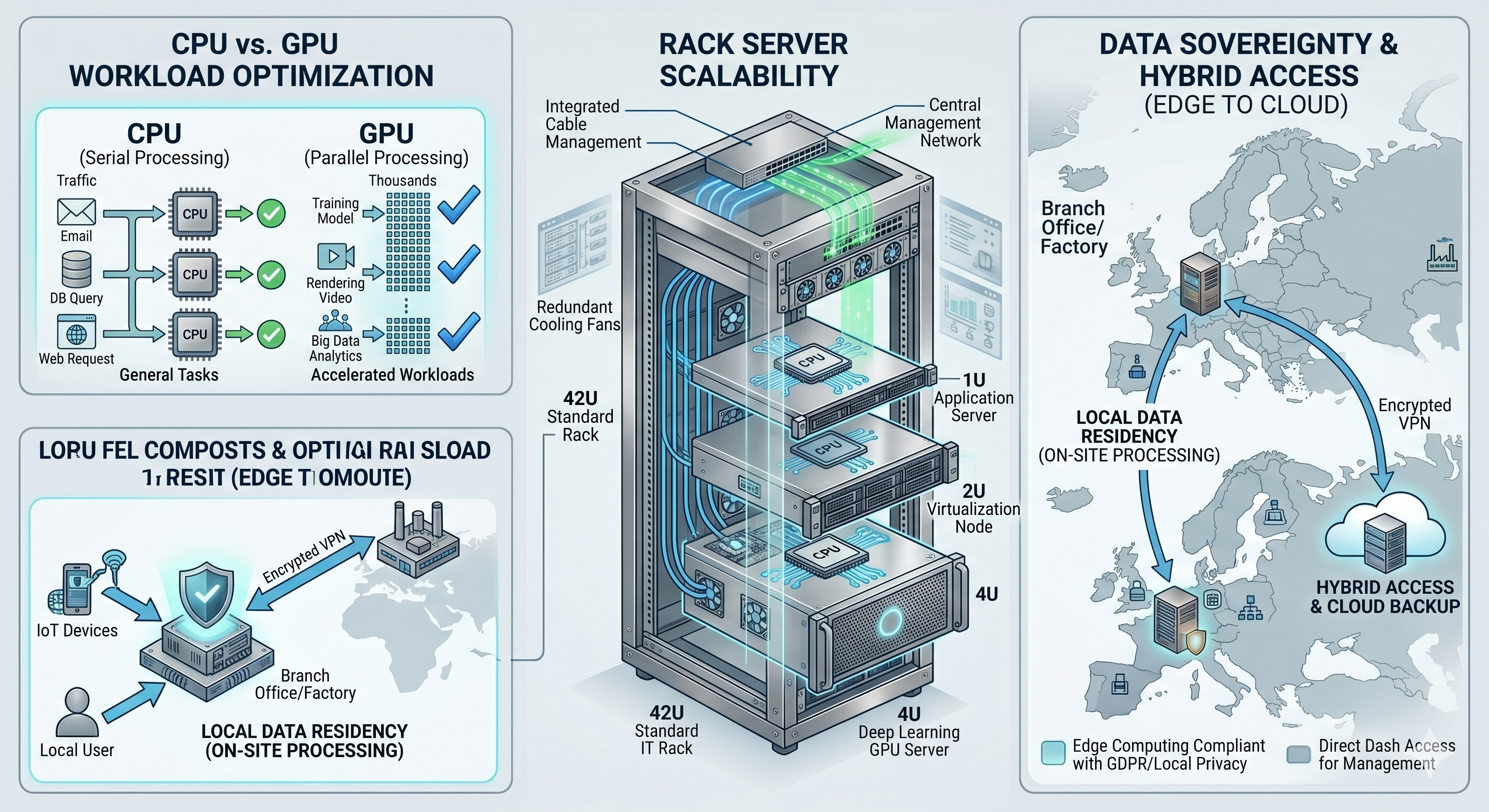 Server selection overview: rack, tower, and blade form factors with storage architectures
